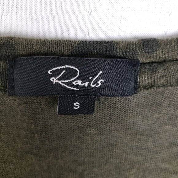 RAILS Sami Long Sleeve Top Linen Blend Cheetah Print Olive Green V-neck size S - Picture 5 of 12